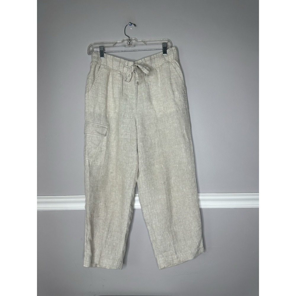 Talbots Linen Wide Leg Cargo Pants Women's Sz Small Full Length Beige EUC
